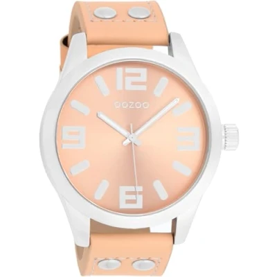 Immagine di Oozoo Timepieces orologio da polso donna con cinturino in pelle di alta qualità elegante analogico rotondo, Rosa pesca/argento colorato, cinghia