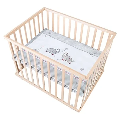 Immagine di roba Box Rettangolare in Legno 75 x 100 + Inserto Jumbotwins Morbido e Traspirante, Base Regolabile Altezza, con Ruote Freni, per Bambini Neonati, Naturale