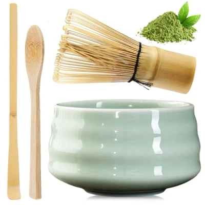 Immagine di matcha, set di scope con frusta ciotola in ceramica, 2 cucchiaini, accessori giapponesi per la cerimonia perfetto preparazione