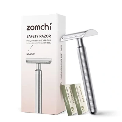 Immagine di ZOMCHI Rasoio di sicurezza metallo con 5 lame per donne e uomo Safety razor manico squisito riutilizzabile ecologico Argento
