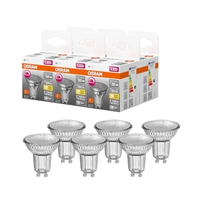 Immagine di OSRAM Lampada a riflettore Superstar, GU10 base vetro trasparente ,Bianco caldo (2700K), 350 Lumen, sostituzione delle lampade 50W, dimmerabile, 6 Confezione
