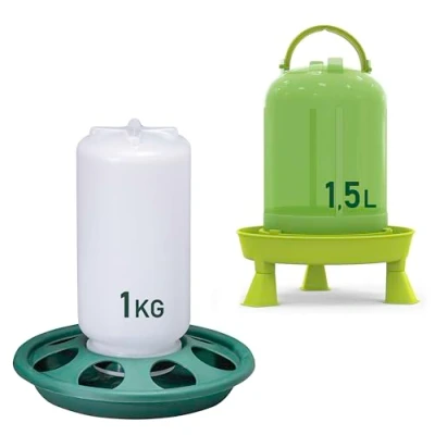 Immagine di Mangiatoia per pulcini 1 Kg e Abbeveratoio 1,5 L in Plastica Trasparente Resistente Piedini rimovibili galline quaglie chiocce