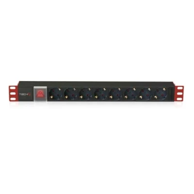 Immagine di Techly Professional 100488 Multipresa 8 Posti da Rack 19&quot; con Interruttore Spina Schuko Angolata 1U Nero/Rosso