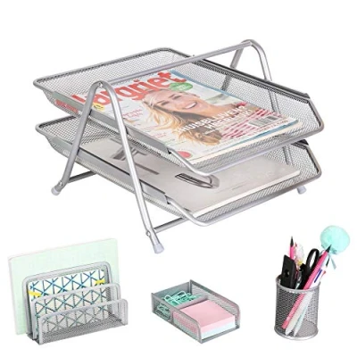 Immagine di Exerz Organizzatore Da Scrivania 4pz Ripiano Portalettere, Portatessere, Supporto Per Block Notes &amp; Graffette, Ripiani File 2 Strati Ufficio, Scuola, Studio