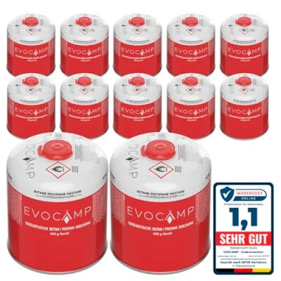Immagine di EVOCAMP Cartuccia di Gas propano butano da 450g, a Vite con Filettatura Europea 7/16&quot;, bombola valvola 809ml, bombolette Utilizzabile per Griglie Weber (12X)