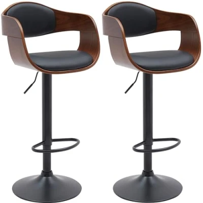 Immagine di CLP Set di 2 sgabelli da Bar Kingston con Rivestimento Alta qualità I Sgabello Robusta Struttura in Metallo, Colore:Noce/Nero, Materiale:Ecopelle