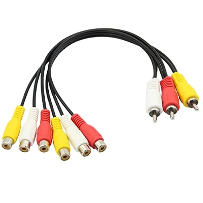 Immagine di GELRHONR cavo splitter RCA, 3 RCA Maschio a 6 Femmina spina Y prolunga audio video AV adattatore per TV, DVD, Set Top Box 30 cm