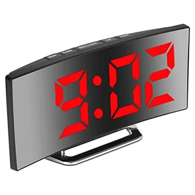 Immagine di Derkiewn Sveglia digitale, grande schermo a specchio LED da 7&#039;&#039;, 2 luminosità, 12/24 ore, temperatura, data, Snooze, Alimentazione USB, funzione di memoria(rosso)