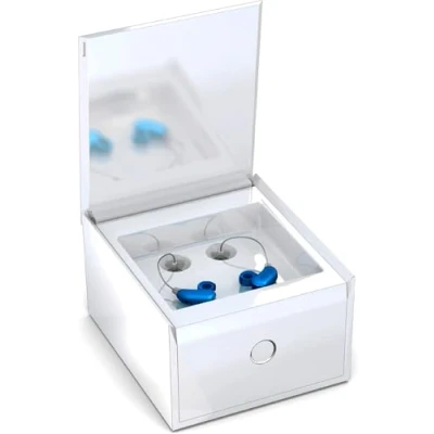 Immagine di Audinell PerfectClean Scatola Asciutta, Deumidificatore e Pulitore per Apparecchi Acustici Lampada UV C Box a Seco pulizia rimuove Sporco Sudore Con Liquido di