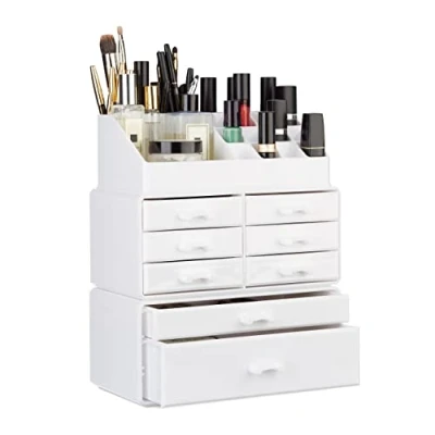 Immagine di Relaxdays Organizer Make Up con Cassetti, Porta Trucchi e Accessori, Acrilico, Bianco