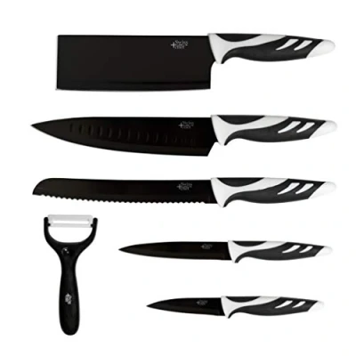 Immagine di Cecotec Set di 6 Coltelli da cucina fascia alta professionali Swiss Style Colore: bianco o nero Chef (nero)