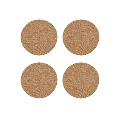 Immagine di Alnicov Set di 4 tovagliette rotonde in lino intrecciato, 18 cm, resistenti al calore, spessi sottopentola