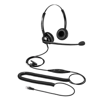Immagine di Beebang RJ9 Telefono Auricolare Binaural Call Center Cuffie con Microfono a cancellazione di Rumore per i telefoni Rete Fissa Avaya Polycom Siemens Snom Mitel NEC Alcatel