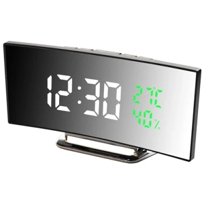 Immagine di Derkiewn Sveglia Digitale, Grande Schermo a LED da 6.5&#039;&#039;, Comodino con temperatura e umidità, Orologio Specchio 3 Allarme, luminosità regolabile, Snooze, Alimentato USB(bianco 01)