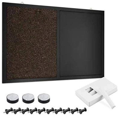 Immagine di Navaris Lavagnetta Combinata Gesso e Sughero Combo Lavagna Nera Magnetica Bacheca in 70x50 cm con Gessi Magneti Spilli Memo Board