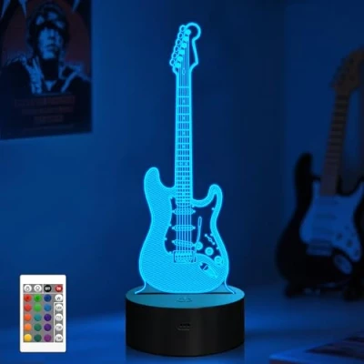 Immagine di CooPark Lampade per chitarra 3D con telecomando, lampada a LED 16 colori touch dimmerabile USB/batteria, decorazione Regalo di compleanno Natale Bambino Adolescente