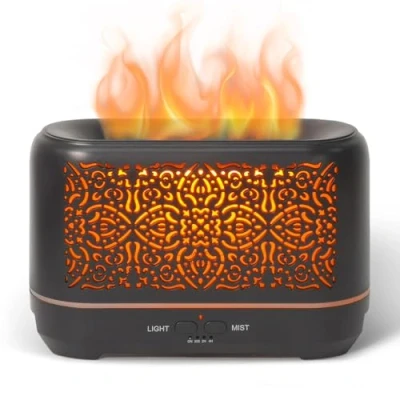 Immagine di Earnest Living diffusore di aromi fiamme, 200 ml, umidificatore con timer, luci notturne e spegnimento automatico, per uso domestico, ufficio, aromaterapia, oli essenziali, nero