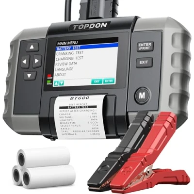 Immagine di TOPDON Tester Batteria Auto BT600,Tester di Avviamento 12V/24V 100 a 2000 CCA,Tester Ricarica,Stampa dei Rapporti Prova