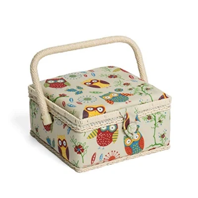 Immagine di Hobby Gift Mrs 9 Esclusiva Piccola Cucito, Scatola portaoggetti Artigianale, Vassoio per Accessori, puntaspilli, Manico in PVC, 20 x 11 cm, Gufo