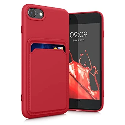 Immagine di kwmobile Custodia Compatibile con Apple iPhone SE (2022) / (2020) 8 7 Cover Back Case Cellulare Slot Porta Carte Morbida in Silicone TPU rosso