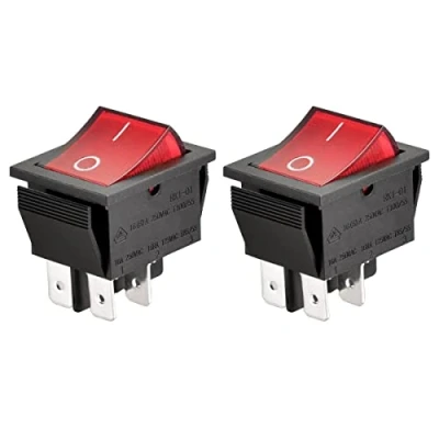 Immagine di Heschen Interruttore a bilanciere, acceso/spento, DPST, 4 terminali con luce rossa, 16A 250V CA (2)