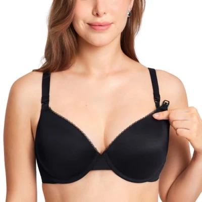 Immagine di Gratlin Reggiseno Allattamento Donna Morbido Confortevole con Ferretto Imbottito Coppa Intera Nero 7C