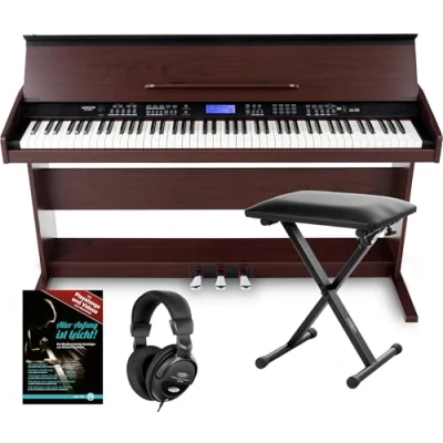Immagine di FunKey DP 88 II Pianoforte digitale marrone Set con panca economy, cuffie e guida (tedesco)