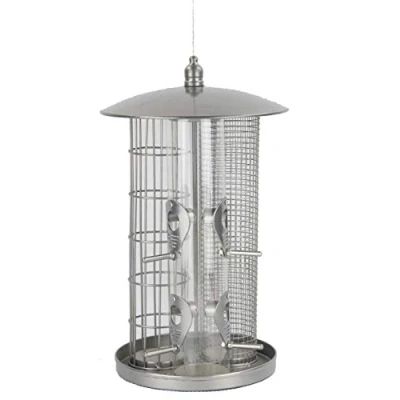 Immagine di Dehner Mangiatoia per Uccelli Selvatici, Diametro 22 cm, Altezza 36,5 in Metallo, Colore Argento