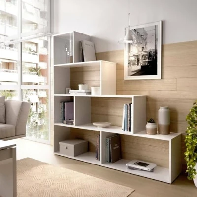 Immagine di Dmora Libreria Orsaro, Scaffale da ufficio multiuso, Mobile biblioteca portalibri a 6 ripiani, 145x29h145 cm, Bianco