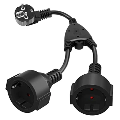 Immagine di QLOUNI Doppia Spina per Presa, Cavo di Prolunga con 2 Prese Schuko 16A/ 250V/ Max. 3680W IP44 Adattatore Presa in 1 Distributore a Vie Casa, Ufficio, Viaggio