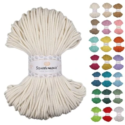 Immagine di cordoncino di cotone intrecciato 3 mm 100 m, 46 colori, per uncinetto, filo macramè, filato premium, corda Sznurkomania (ecru)
