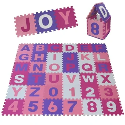 Immagine di ALPIDEX Tappeto Gioco Puzzle Bambini 36 Pezzi Tappetino Neonato Morbido Gomma EVA Numeri Lettere Bimbi Neonati, Colore:Rosa