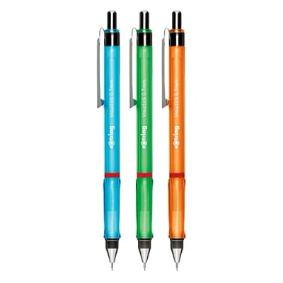 Immagine di Rotring Visuclick, Matita Portamine, Mina 2B, 0.7 mm, Confezione da 3 pezzi, Rosa/Verde/Blu