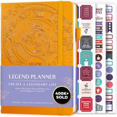 Immagine di Legend Planner Agenda settimanale e mensile senza date, per raggiungere i tuoi obiettivi vivere più felice, taccuino organizer, diario di produttività, donne uomini