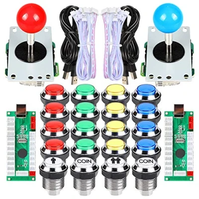 Immagine di EG STARTS 2 giocatori Classic Arcade Contest Kit fai da te USB Encoder per PC Joystick + Chrome LED illuminato Pulsante 1 e pulsanti moneta Mame Raspberry Pi 3 3B Giochi