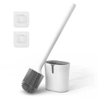 Immagine di Vinabo Scopino Bagno WC, WC in Silicone, Spazzola per Piatta, Scopa Ad Asciugatura Rapida, Anti goccia, Montaggio a Parete/Pavimento, Bianco