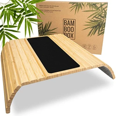 Immagine di BAM BOO BOX Tavolino da Divano in Bambù Vassoio per Bevande, Snack etc Legno Bambù/Tavolino Laterale Bracciolo