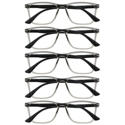 Immagine di OPULIZE NYX Blue Light Blocking Reading Glasses Anti Glare Computer and Gaming Eyewear 5 Pack UV Eyestrain Protection Rectangular Frame Grey Men Women + 0.00