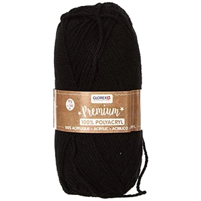 Immagine di Glorex Lana Premium in 100% Acrilico, Facile da Lavorare, Versatile, Calda, Morbida, Non graffia, 50 g, Circa 140 m, Nero, unità