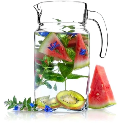 Immagine di KADAX Brocca da Tavola in Vetro per Bevande Fredde, Caraffa Trasparente con Manico e Beccuccio Servire Acqua, Succo, Limonata Sangria (1.7 L)
