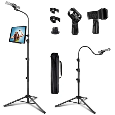 Immagine di supporto per microfono a braccio con treppiede collo d&#039;oca regolabile in altezza 3&#039; 6&#039; clip e adattatore da 3/8&quot; 5/8&quot; canto