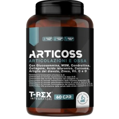 Immagine di ARTICOSS Integratore per Articolazioni Ossa e Cartilagini con Glucosamina Condroitina Msm Artiglio del Diavolo, Vitamina C D, Collagene Acido Ialuronico. 60 compresse