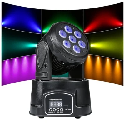 Immagine di ZKYMZL Moving Head Light 7x12W LED RGBW (4 in 1) Color Lighting Effect 9/14 CH by DMX Control for DJ Show Bar Party Wedding Disco KTV...