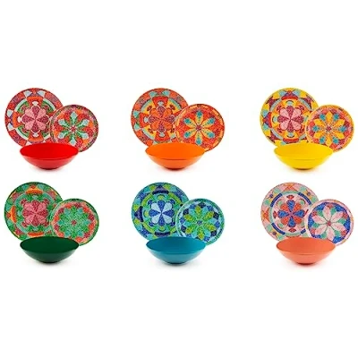 Immagine di Excelsa Seurat Servizio Piatti 18 Pezzi, Porcellana e Stoneware, Decoro Multicolore, 6 Persone