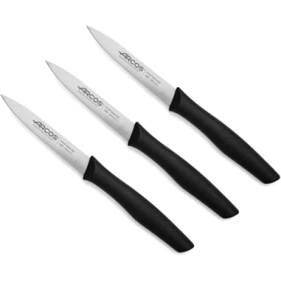 Immagine di Arcos Set 3 Coltelli Spelucchino Coltello Sbucciare per pelare patate Acciaio Inossidabile NITRUM Lama di 100 mm Imballaggio ecologico Colore nero