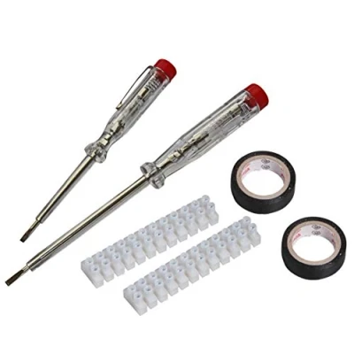 Immagine di H+H 95200 Set di utensili per installazioni elettriche, 6 pezzi (tester tensione/collettore fase/nastro isolante/morsetto) Made in Germany 140 mm/190 mm