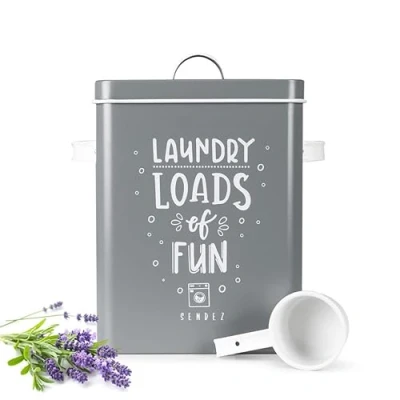 Immagine di Sendez Contenitore in metallo per detersivo da 6 l, con coperchio e pala, colore grigio