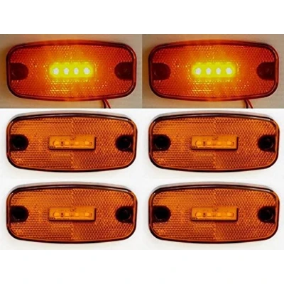 Immagine di Luci a 4 LED da 12 V 24 con staffe per camion, autocarro, rimorchio, caravan, colore: arancione (confezione 6), conformi alle norme europee
