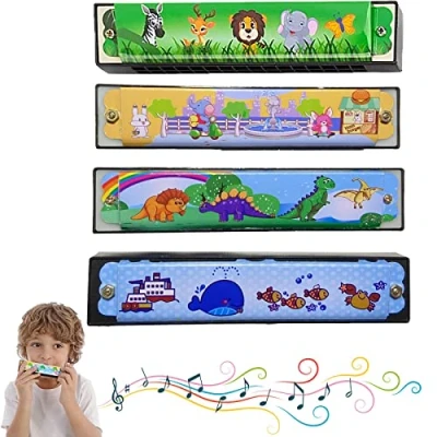 Immagine di Armonica per Principianti Bambini, 4 Pezzi Cartone Animato di Armonica, a Bocca Diatonica, Molto Adatto Principianti, Studenti