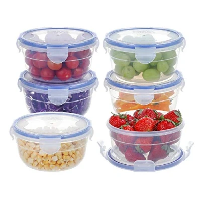 Immagine di ciotole rotonde da 600 ml con coperchi, in plastica per insalate e zuppe, set di contenitori ermetici alimenti EASYLOCK riutilizzabili, 100% a prova perdite esterni